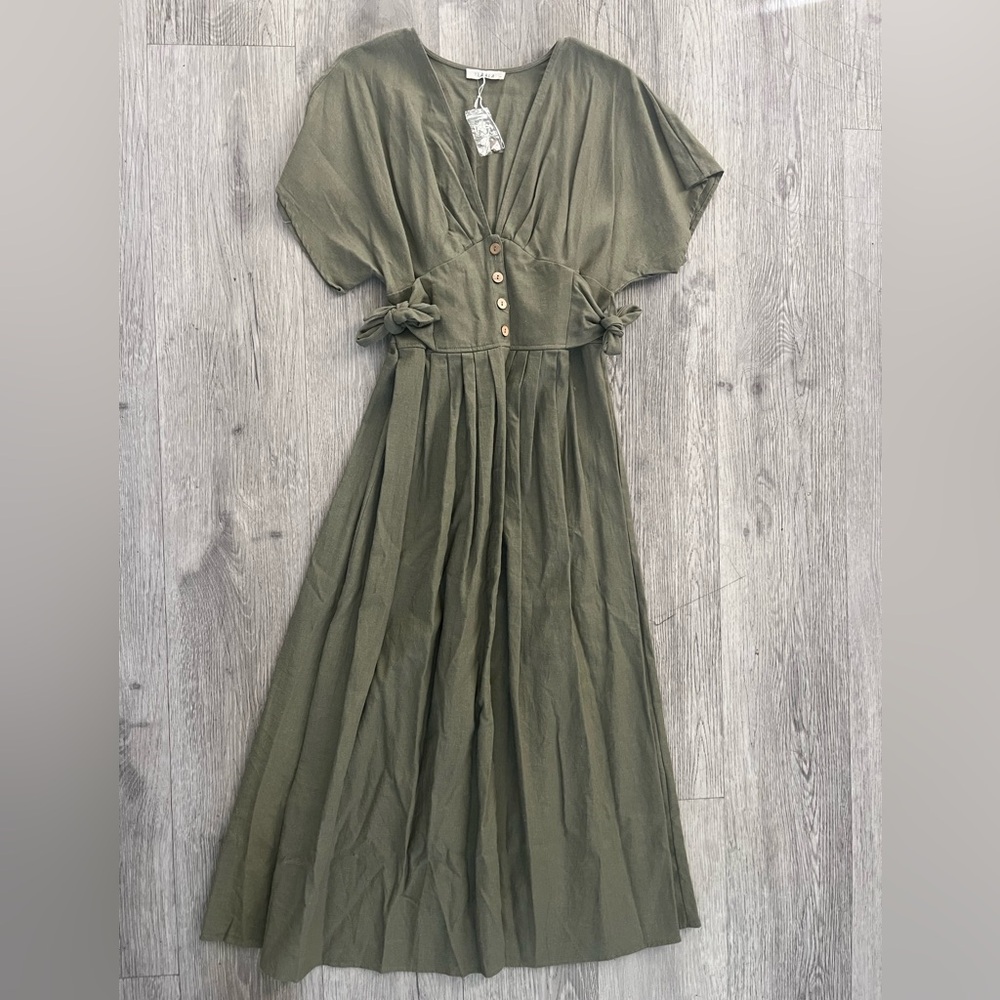 Boho sage cinch waist dress -S-